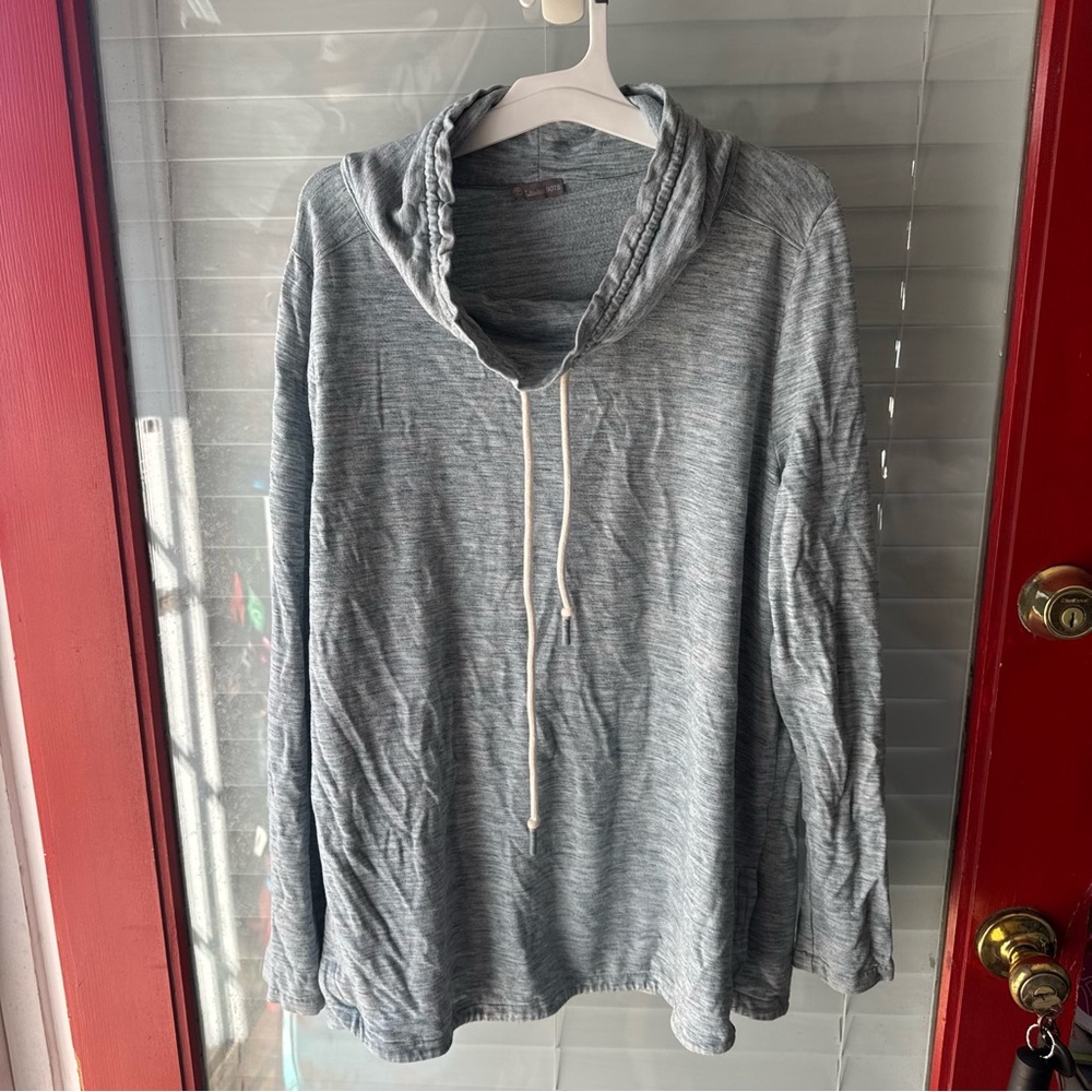 T by Talbots Light Blue Cowl Neck Pullover with Drawstring